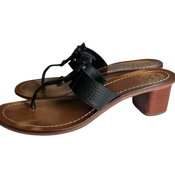 Tory Burch Black Moore Elba Tumbled Leather Thong in Black size 9 - Picture 8 of 15